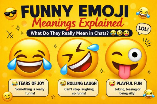 Different funny emojis like laughing face, rolling laughing emoji, and playful tongue emojis used in chat conversations