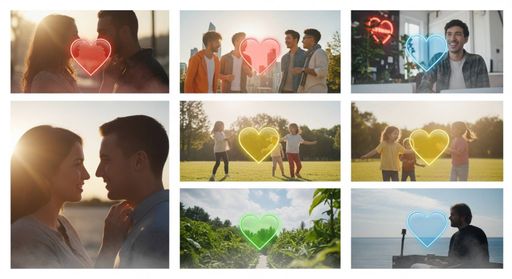 Different heart emojis like red, orange, yellow, green, blue, and purple with their meanings used in WhatsApp chats