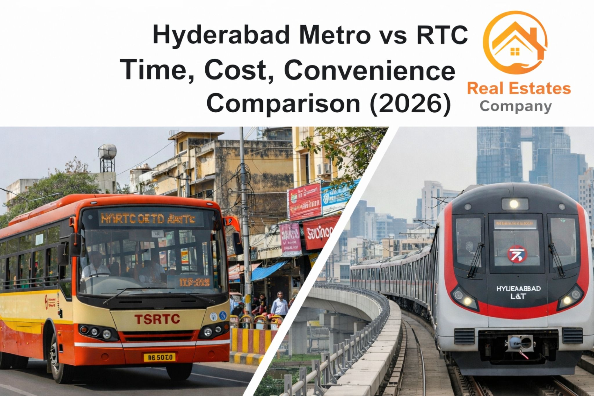 Hyderabad Metro vs RTC travel comparison showing time cost and convenience in 2026