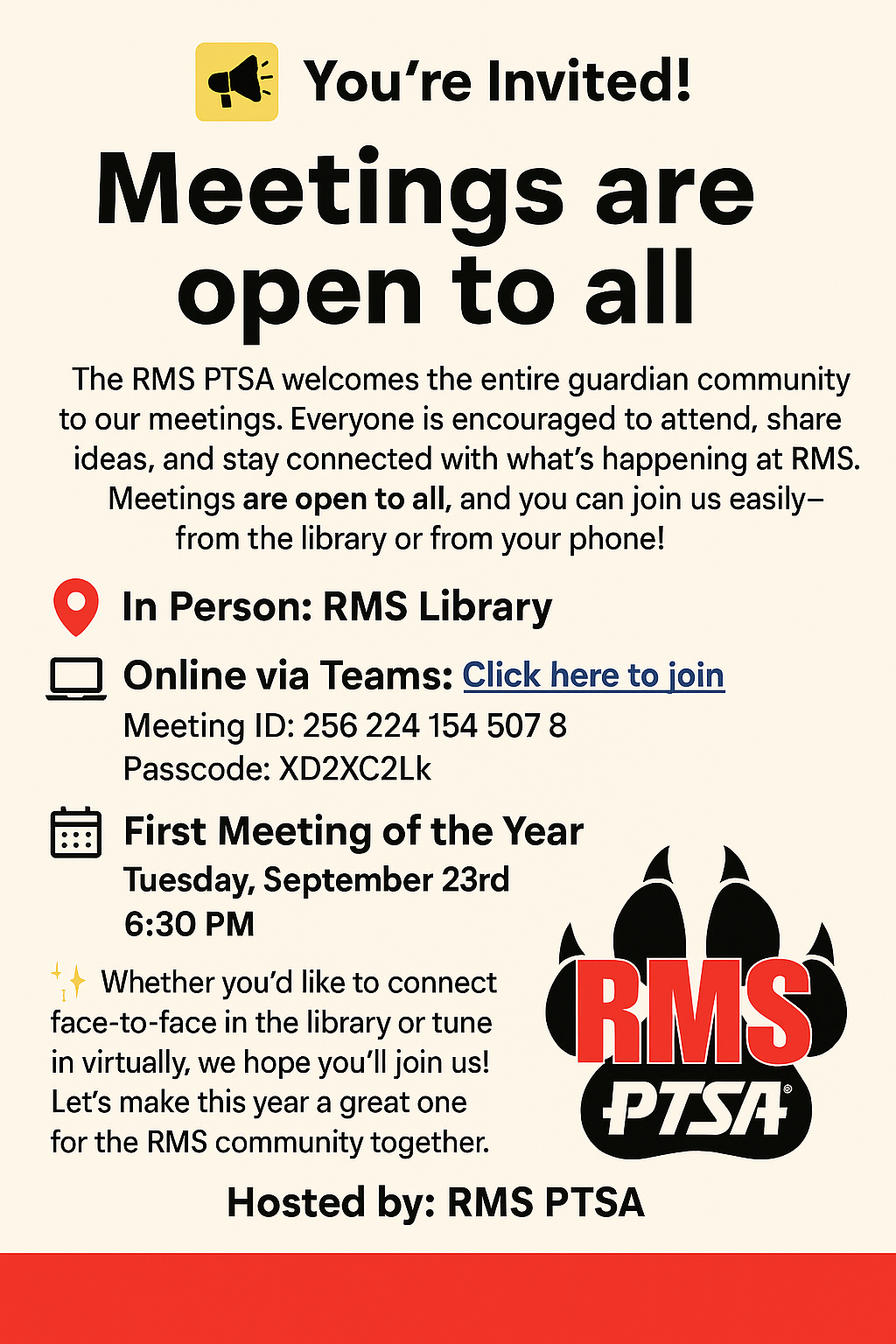 RMS PTSA Meeting Online via Teams