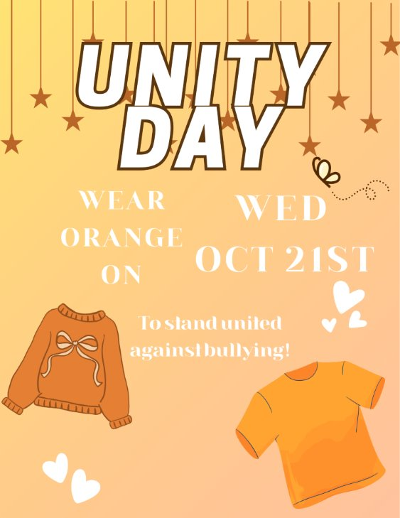 Unity Day: wear orange on Wednesday, October 21, to stand united against bullying