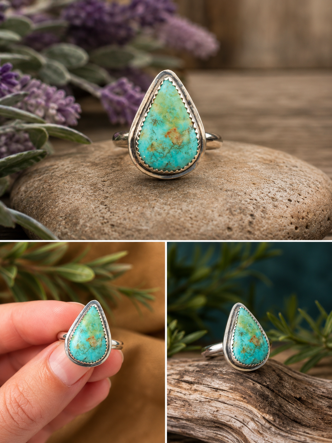 Geometric Turquoise Teardrop Ring