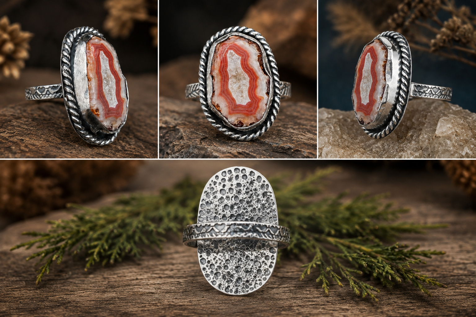 Striated Agate Statement Ring