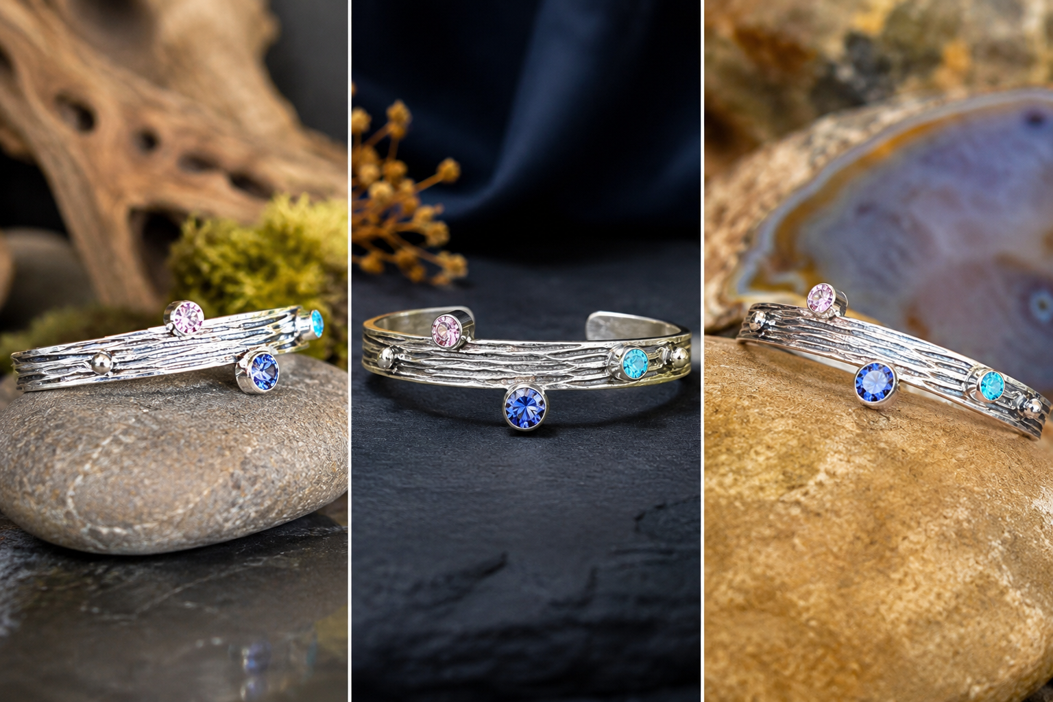 Trio Gem Cuff Bracelet