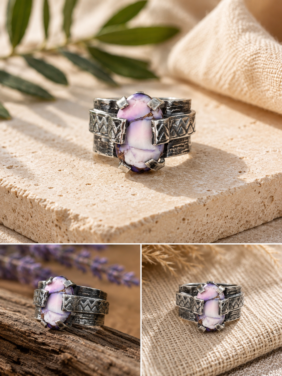 Geometric Amethyst inspired Band Ring