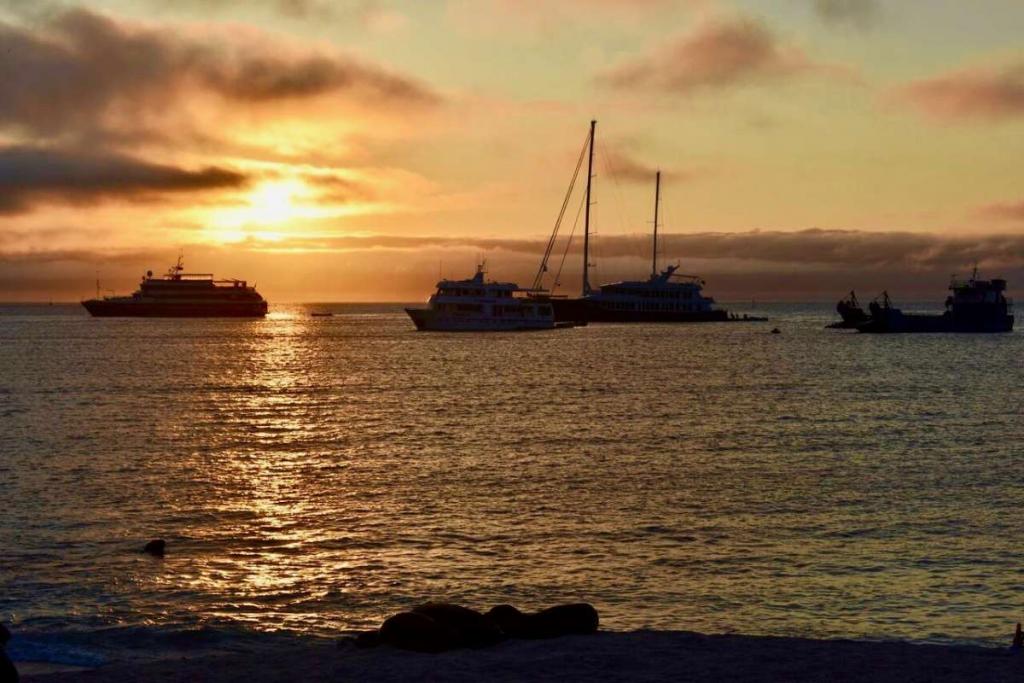 Ocean Galápagos Islands Teens capture a photo of boats on their summer tour of the Ecuador and the Galápagos Islands.