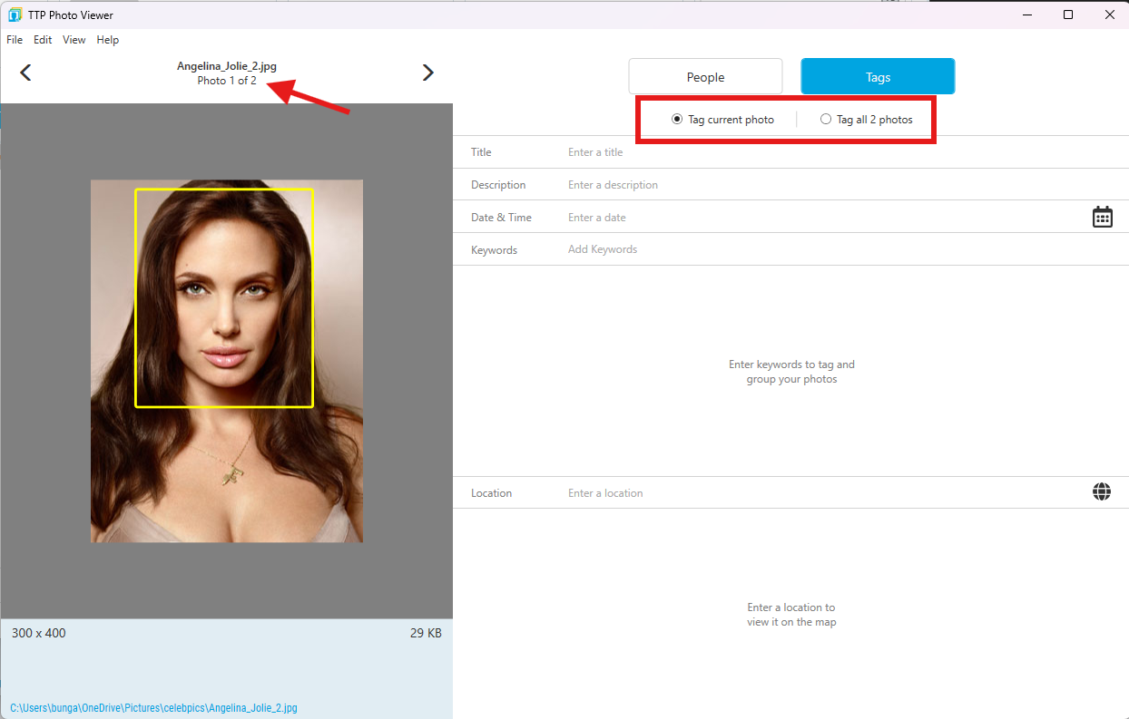 Tags tab showing scope selection buttons