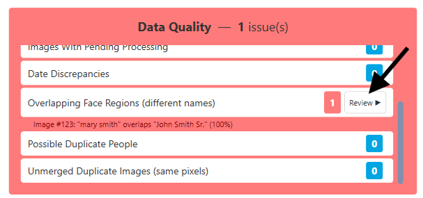 Data Quality section expanded and action buttons
