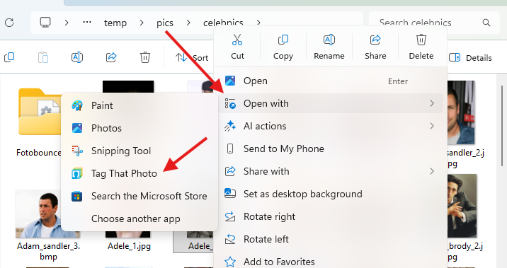 Explorer open with option using Tag That Photo