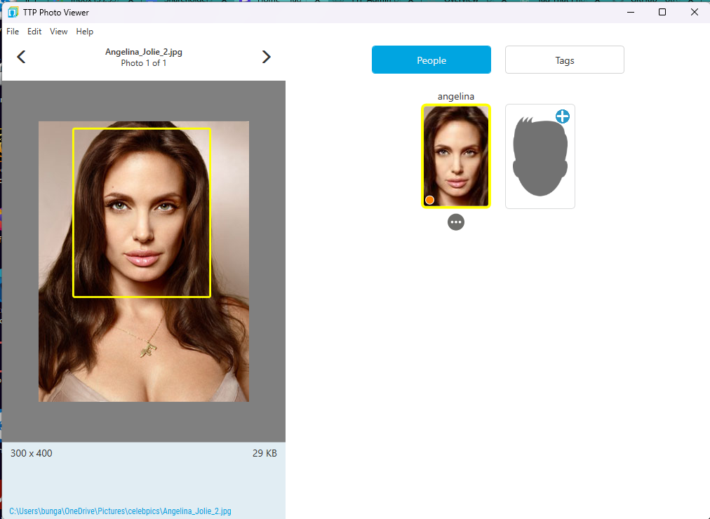 Face panel showing multiple face thumbnails with color-coded frames