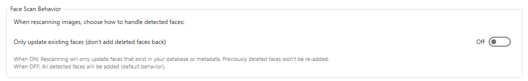 Face detection scan options for only updating existing faces