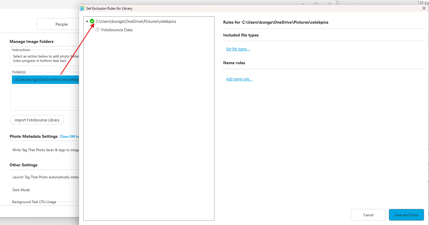 Library Rules dialog window