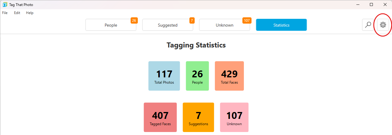 Main TTP window with Settings gear icon highlighted
