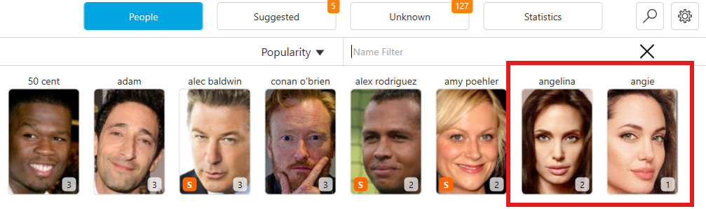 People view with two similar person thumbnails selected
