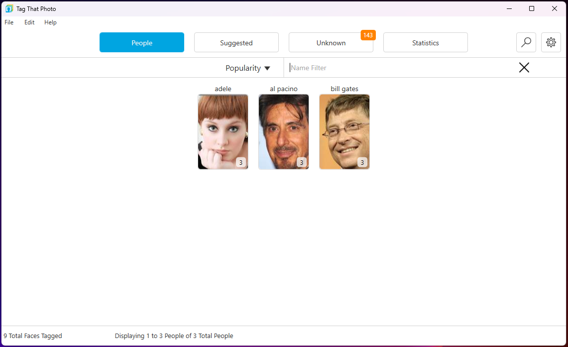 People view with multiple person thumbnails, some showing suggestion indicators