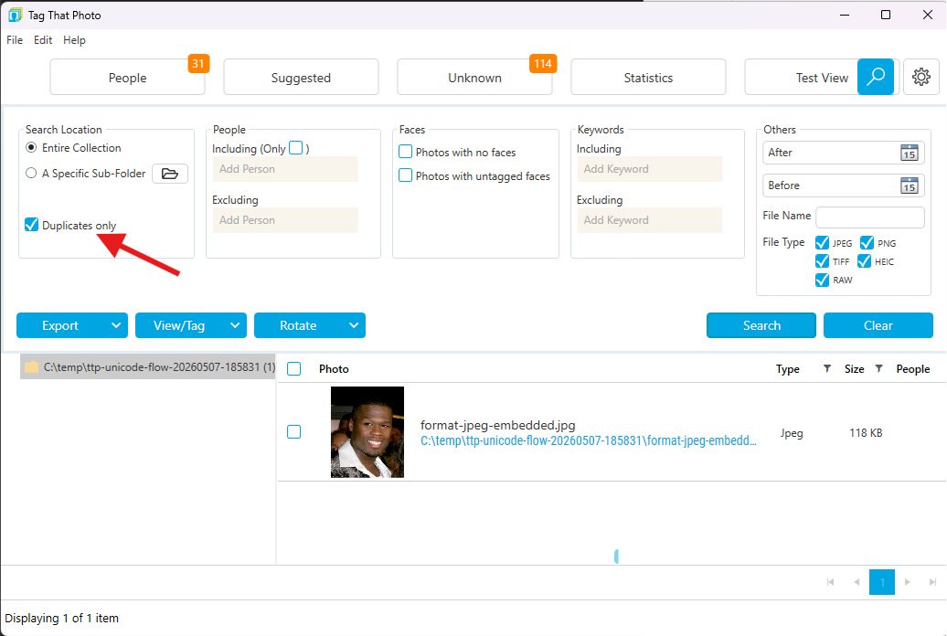 Search results showing duplicates