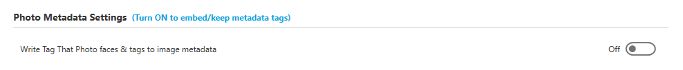 Settings screen showing Photo Metadata Settings section