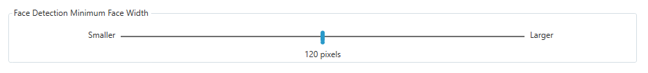 Settings screen showing minimum face width slider with visual examples