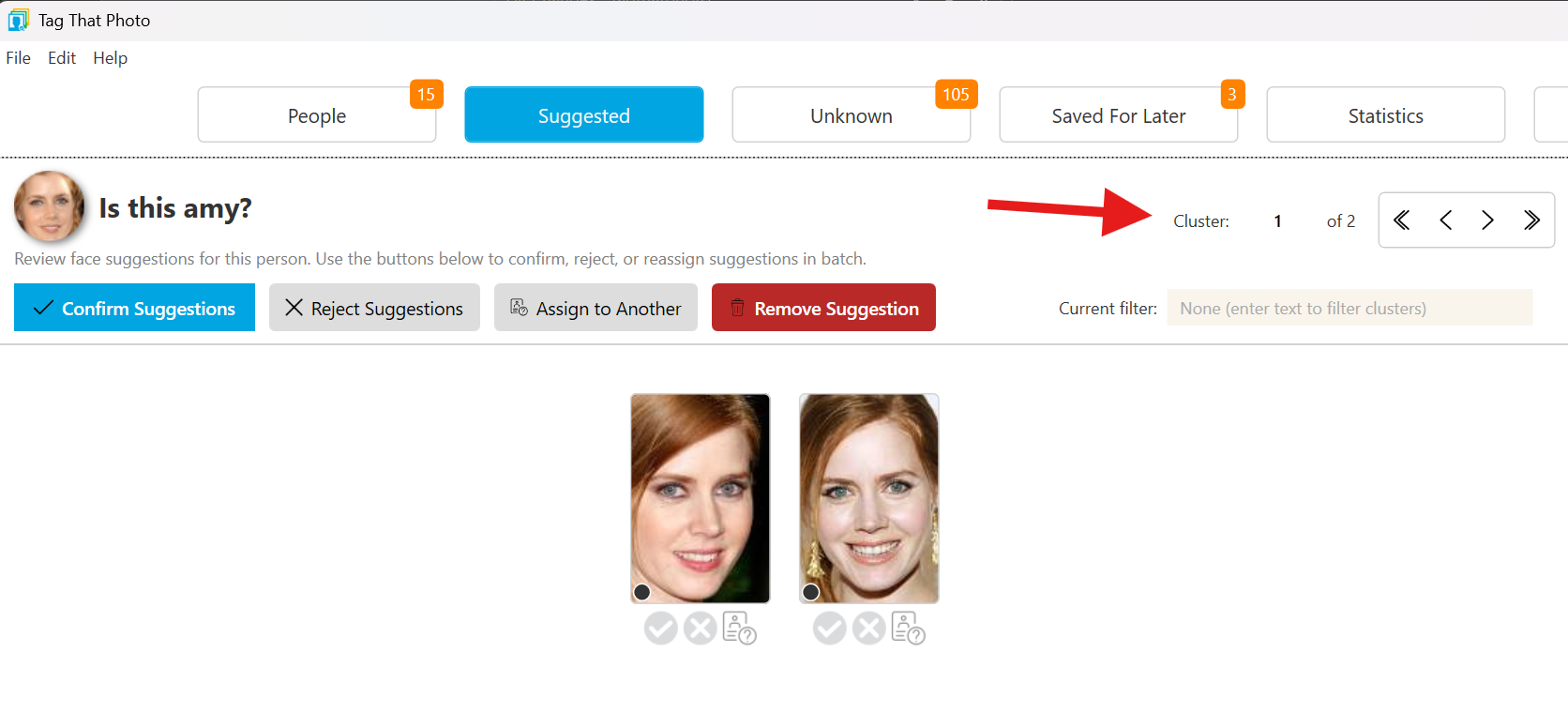 Suggested view showing action buttons