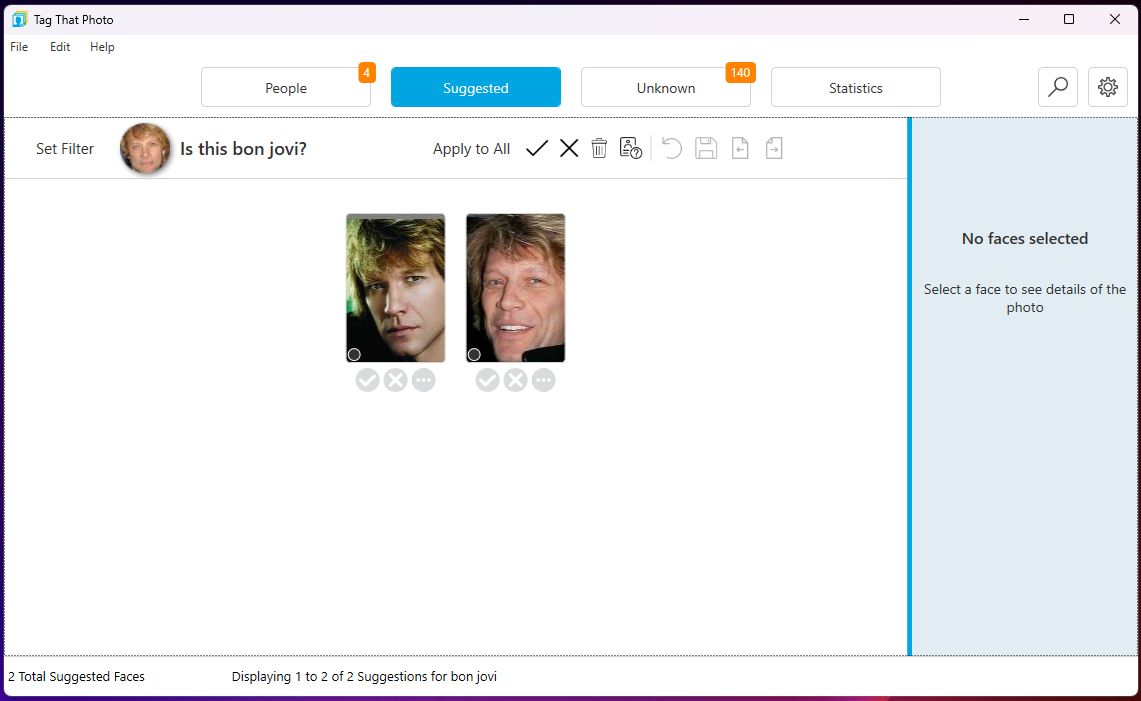 Suggested view showing cluster of similar faces with suggested name