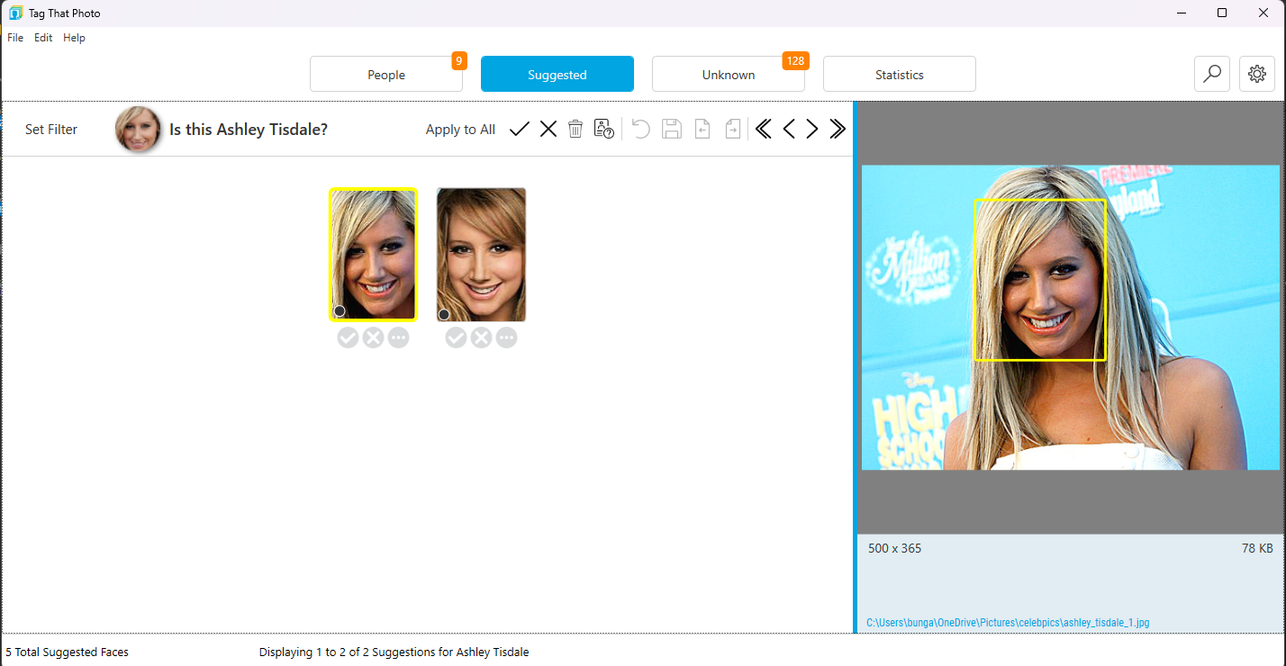 Suggested face with all options visible