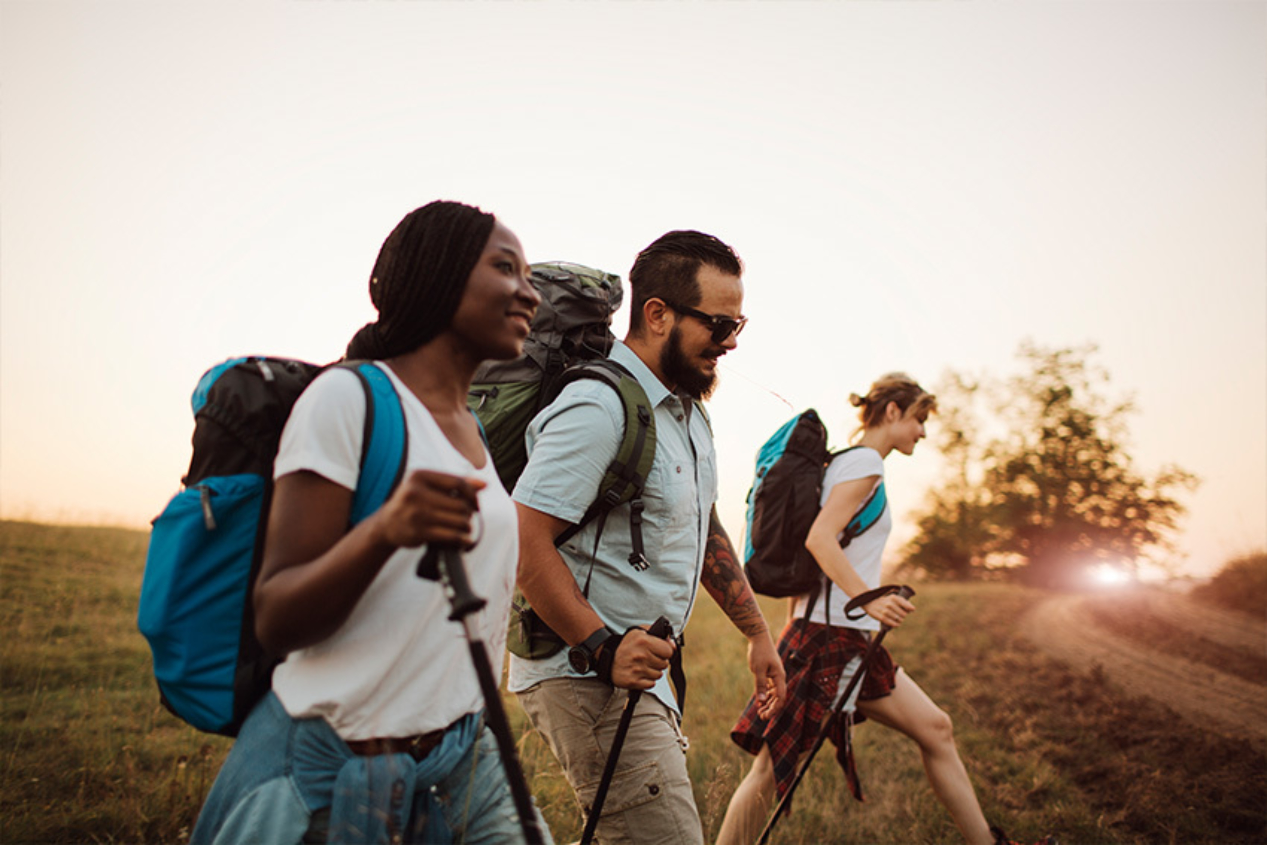 Three people hiking