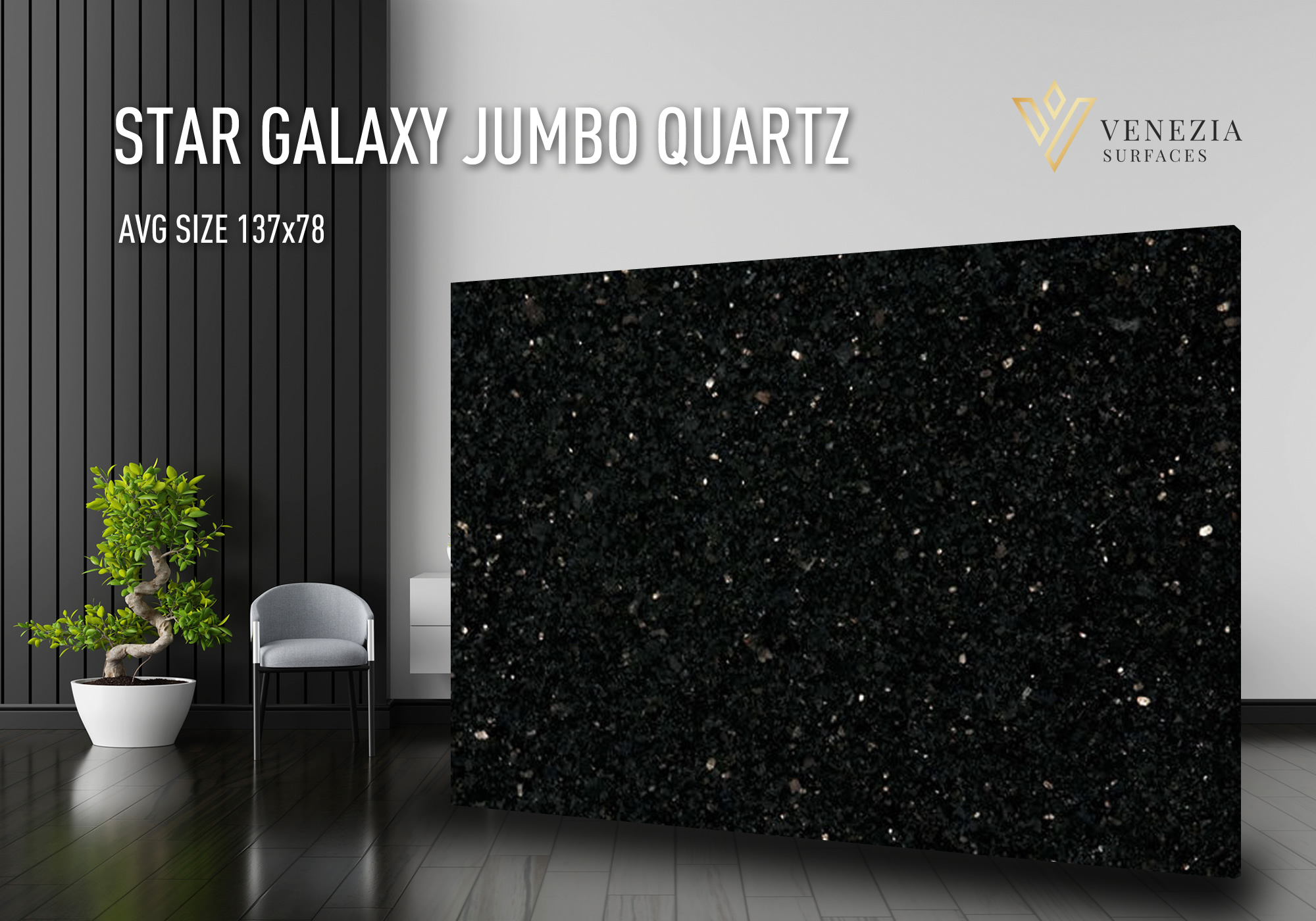 STAR GALAXY QUARTZ Black QUARTZ SLAB | Venezia Stone USA