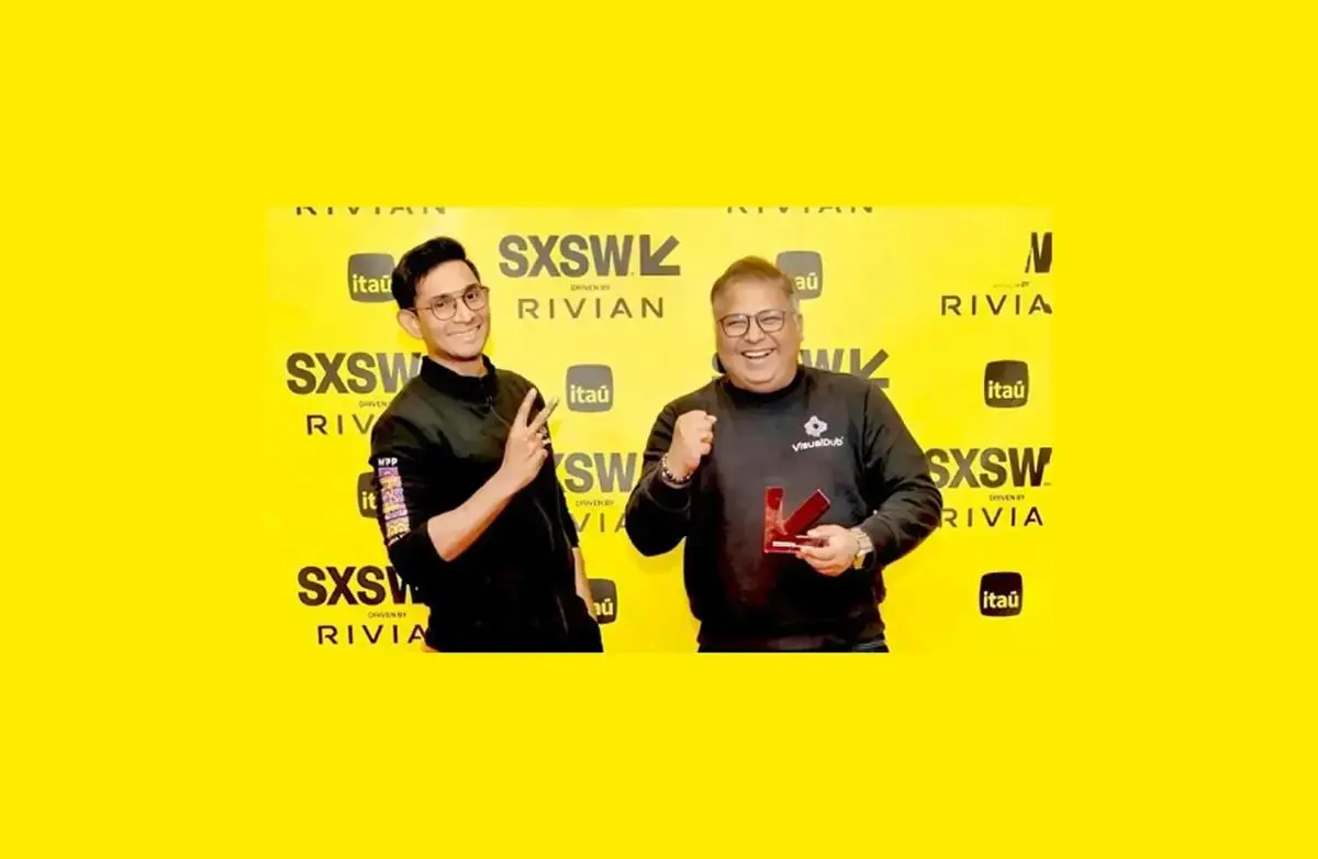 SXSW Pitch Winner logo: VisualDub recognized for breakthrough in Entertainment & Content AI.