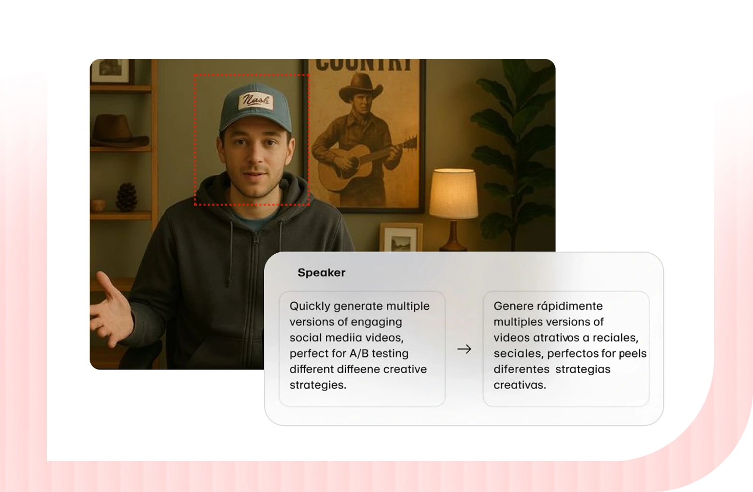 Multiple lip-synced and dubbed versions of a video ad created with SyncMonster AI for A/B testing different messages across audiences
