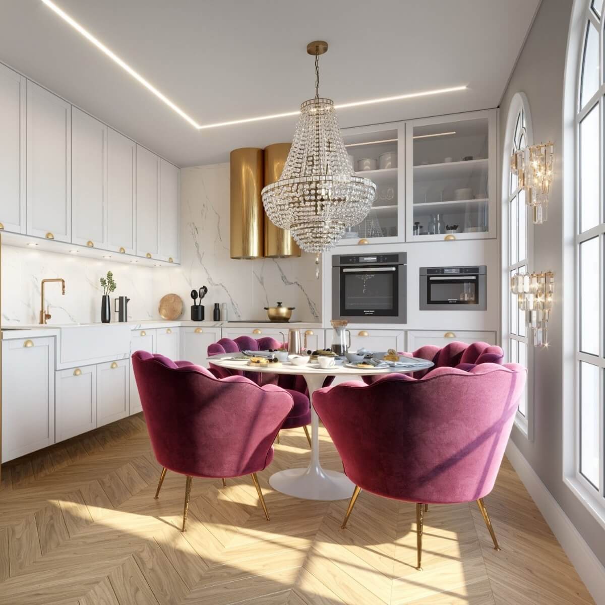 Cozinha clássica: a elegância do branco e dourado