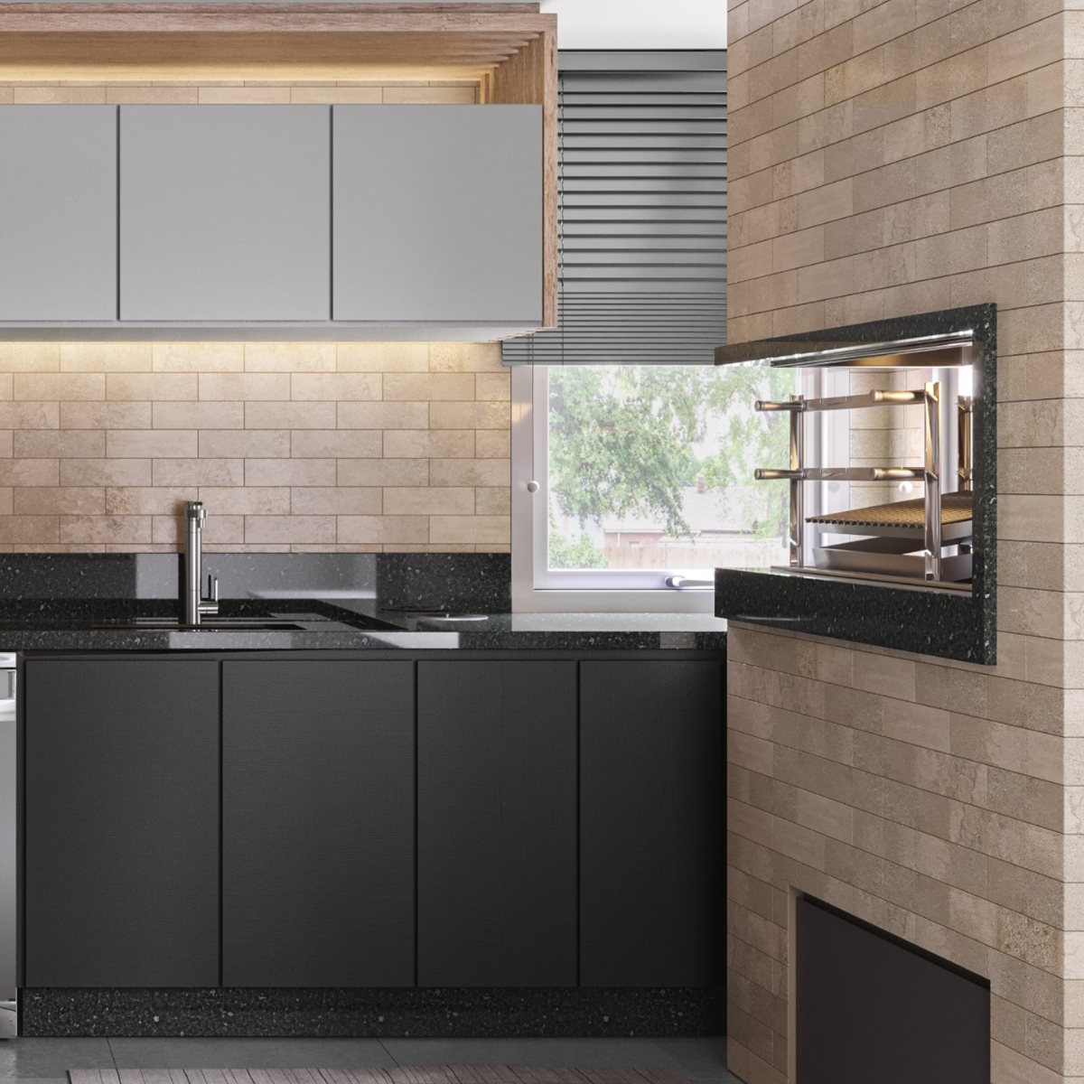 Quando a churrasqueira e o chevron dão o norte: veja cozinha projetada por arquiteta premiada no Protagonistas