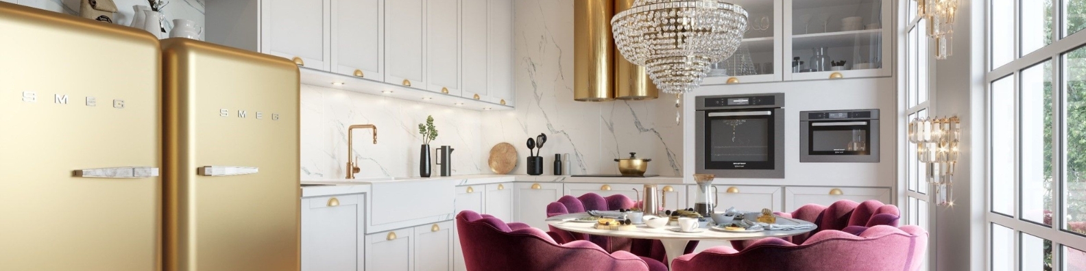 Cozinha clássica: a elegância do branco e dourado