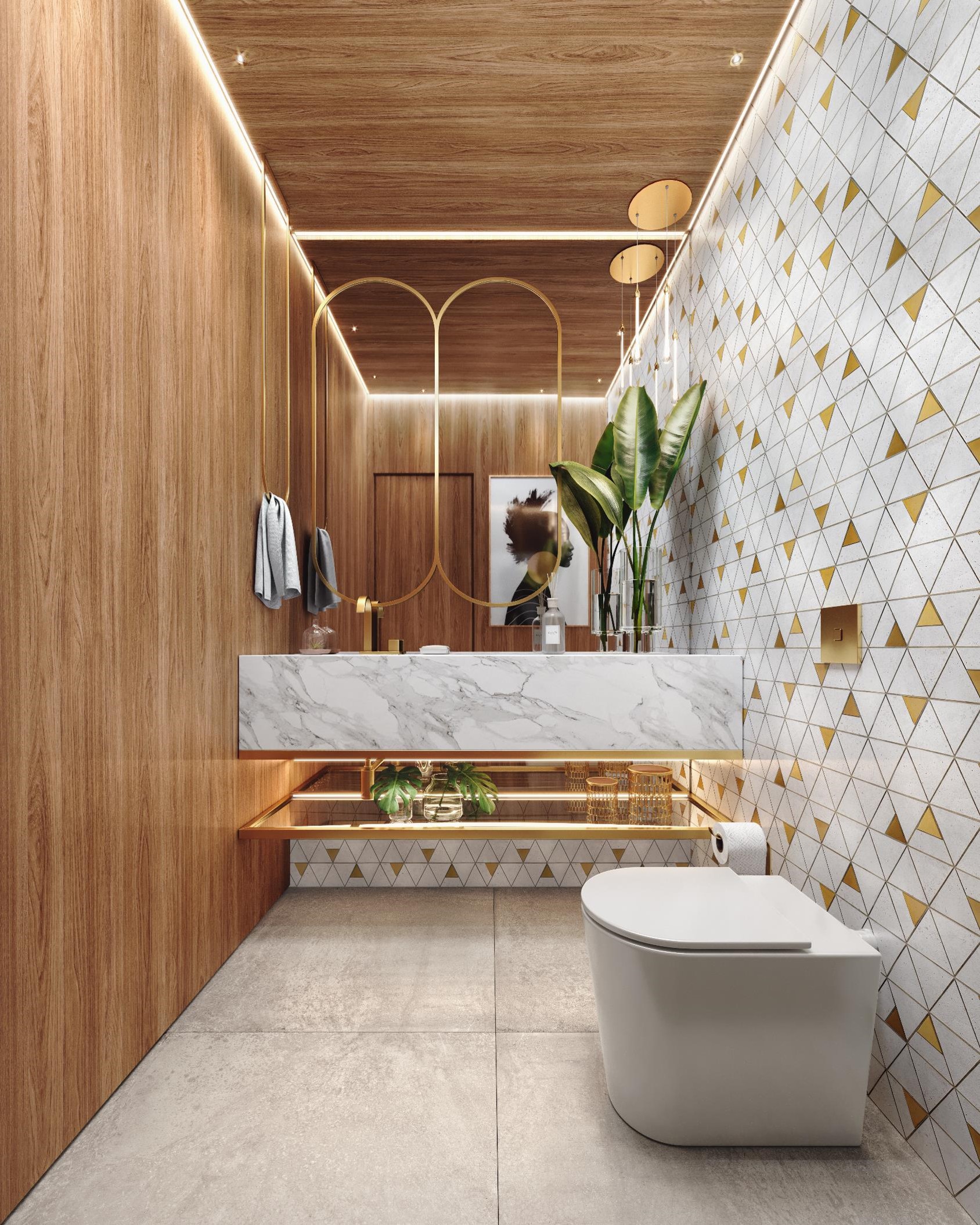 Protagonistas: arquitetas premiadas criam lavabo inspirado no elemento gold