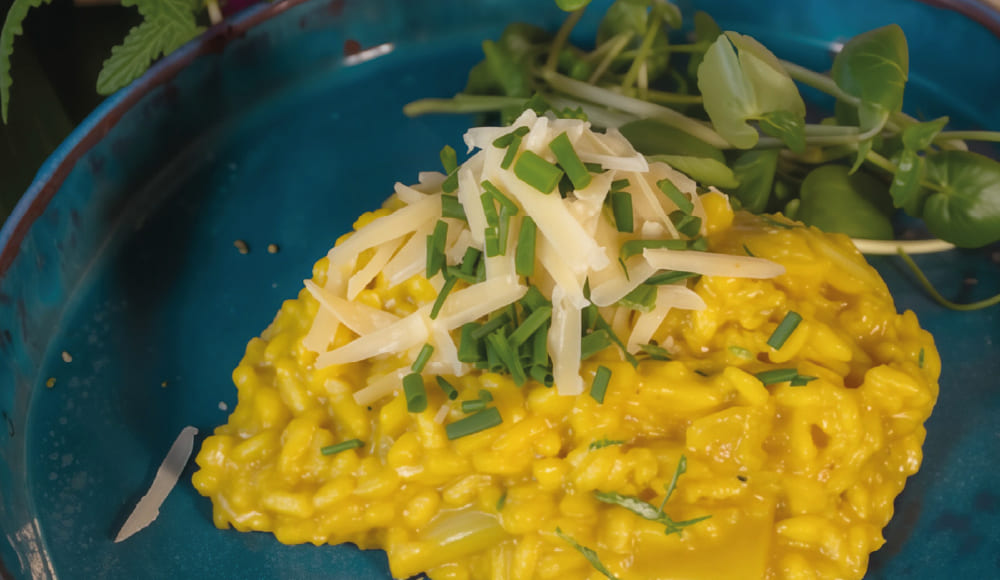 Imagem do post Risoto de Gorgonzola com Leite de coco e Cúrcuma