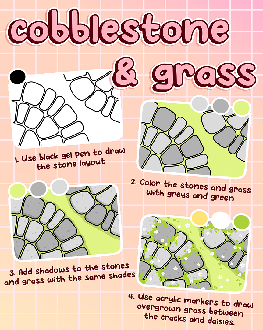 Cobblestone and grass coloring example
