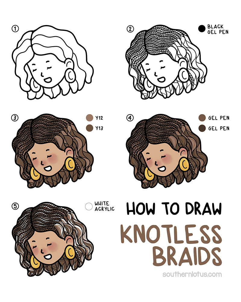 Knotless braid hair coloring example