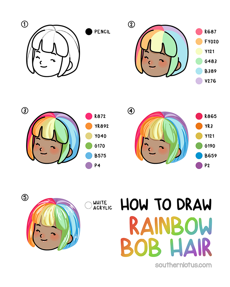 Rainbow bob hair coloring example
