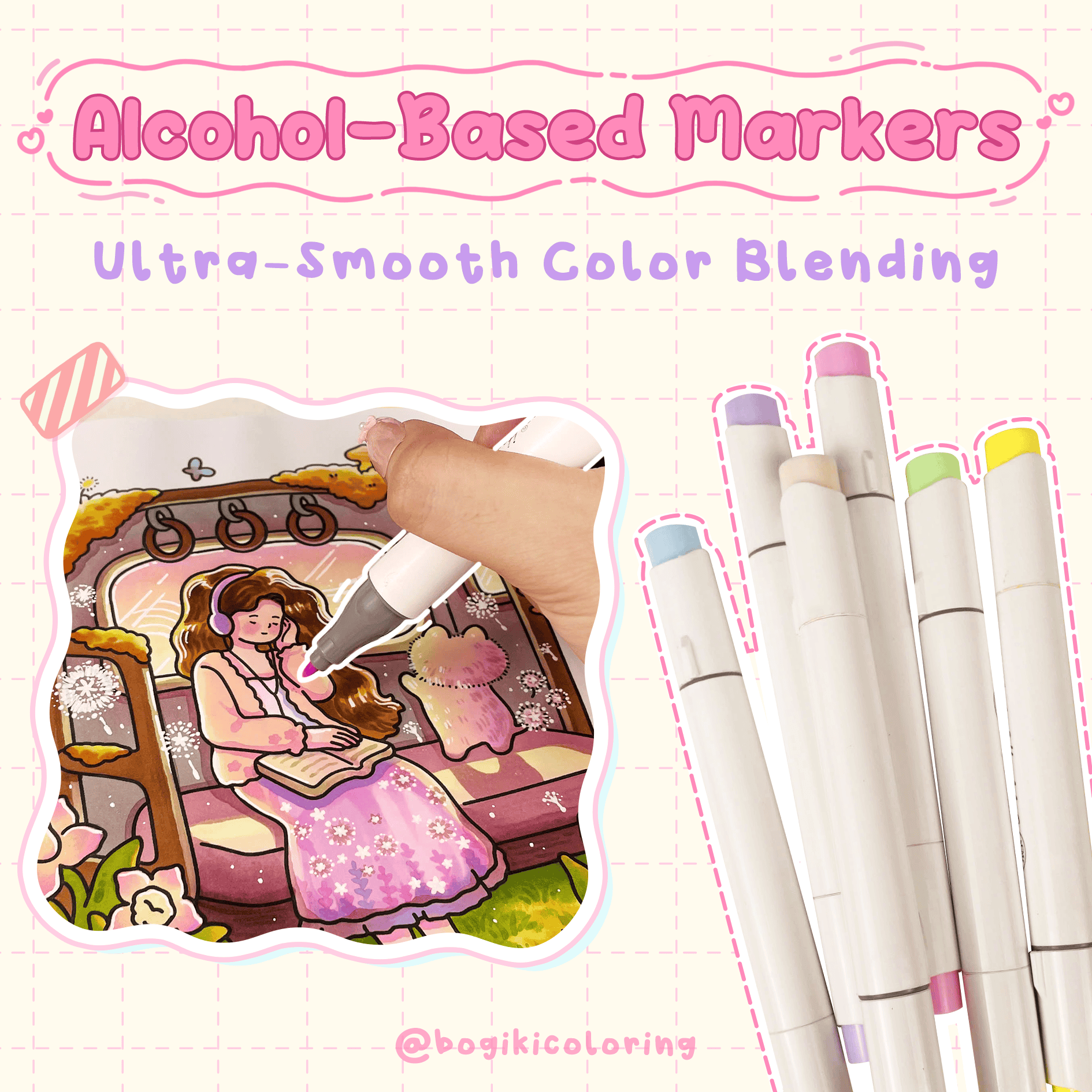Alcohol markers for adult coloring books with smooth blending and vivid professional colors