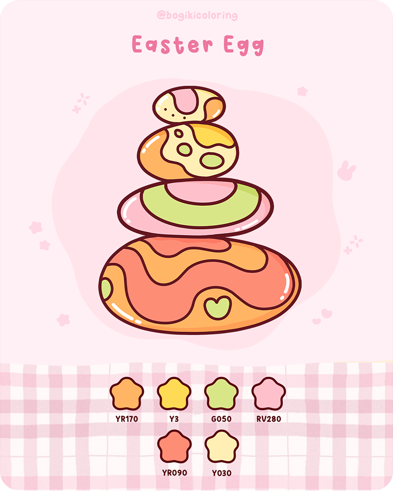 Easter egg color palette featuring playful orange, yellow, green, and pink tones for bright and fun coloring pages