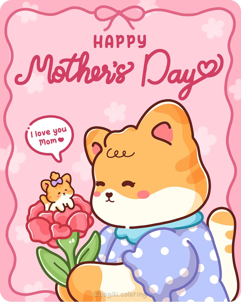 Happy Mother&rsquo;s Day banner illustration for a printable Mother&rsquo;s Day coloring cards PDF set
