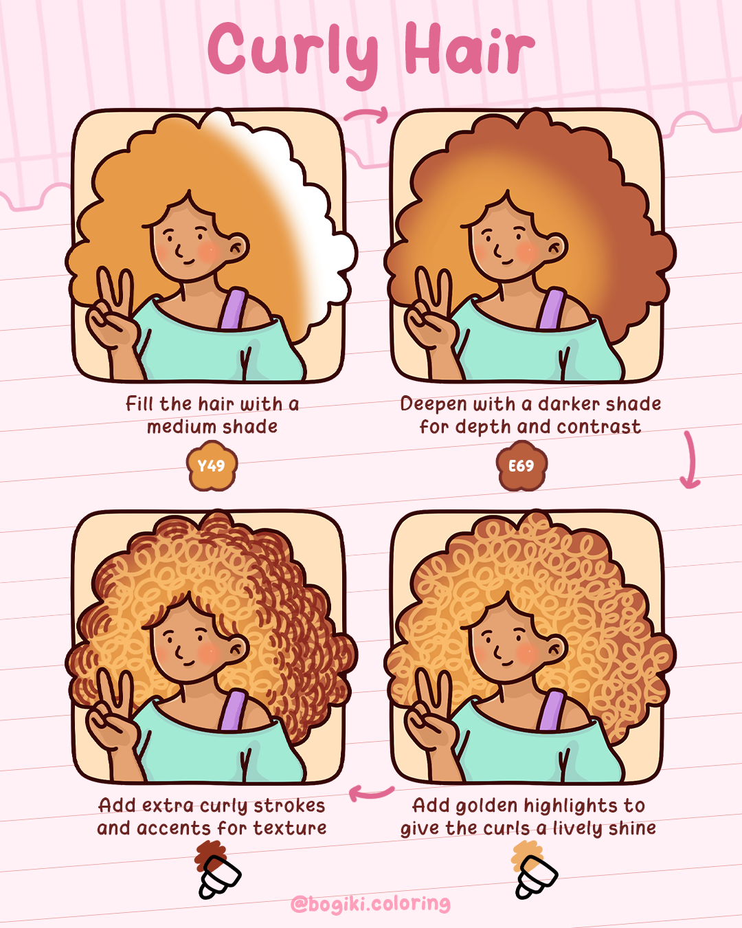 how to draw curly hair