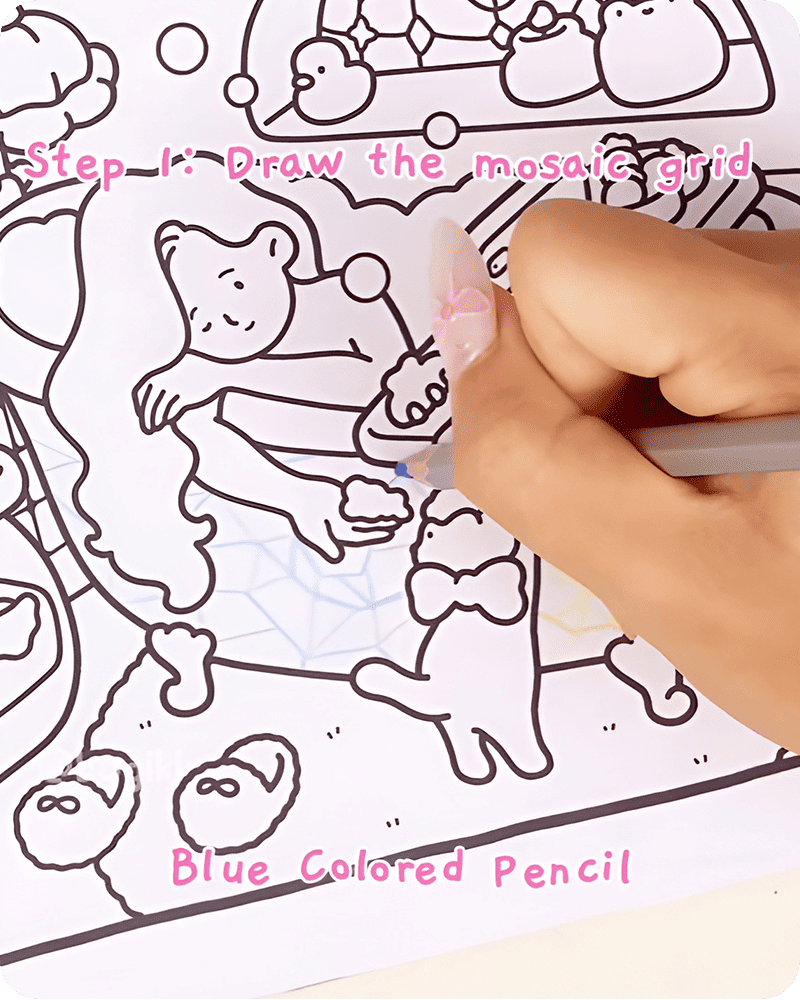 Step 1 illustration showing how to draw a bathtub step by step easy with mosaic grid detail.