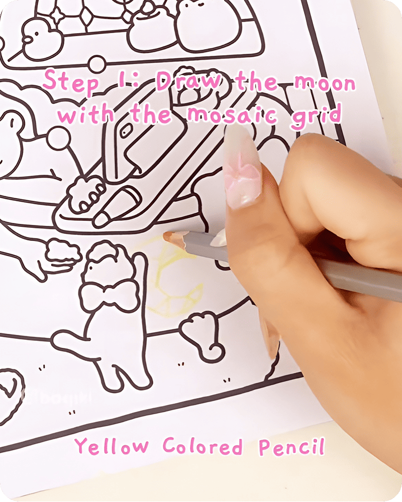 Illustration showing how to draw a bathtub step by step easy starting with a soft mosaic moon shape as a focal detail.