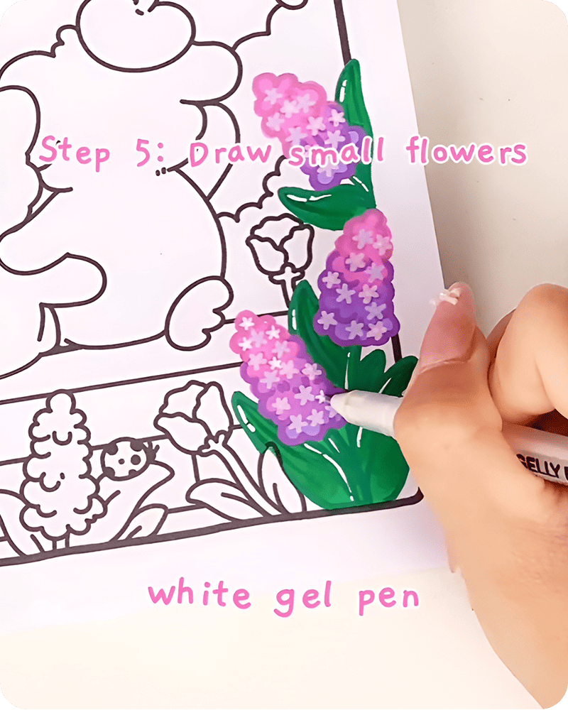 how to draw a hyacinth flower step by step adding pink flowers between purple blooms for color variation effect