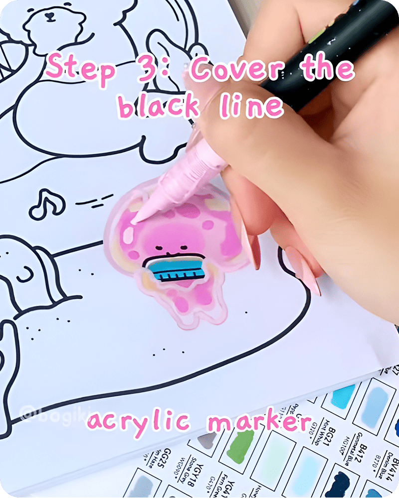 Adding small highlight dots with acrylic marker in how to draw a jellyfish step by step, enhancing transparency and soft glowing texture of the jellyfish