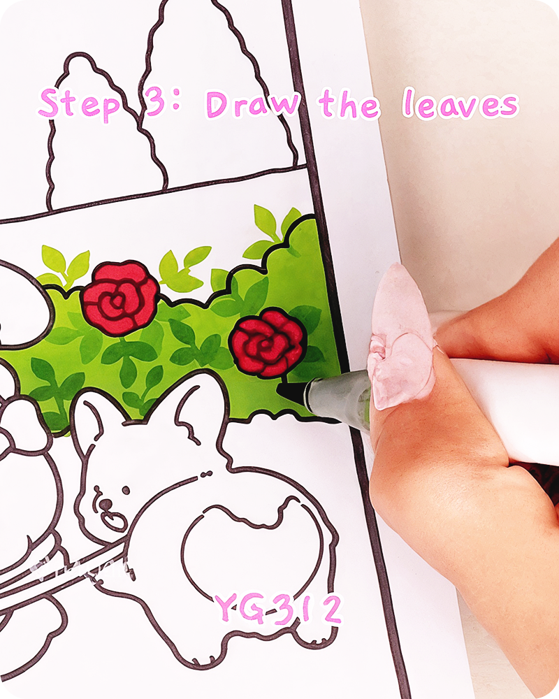 adding darker leaf tones to create depth in the rose bush