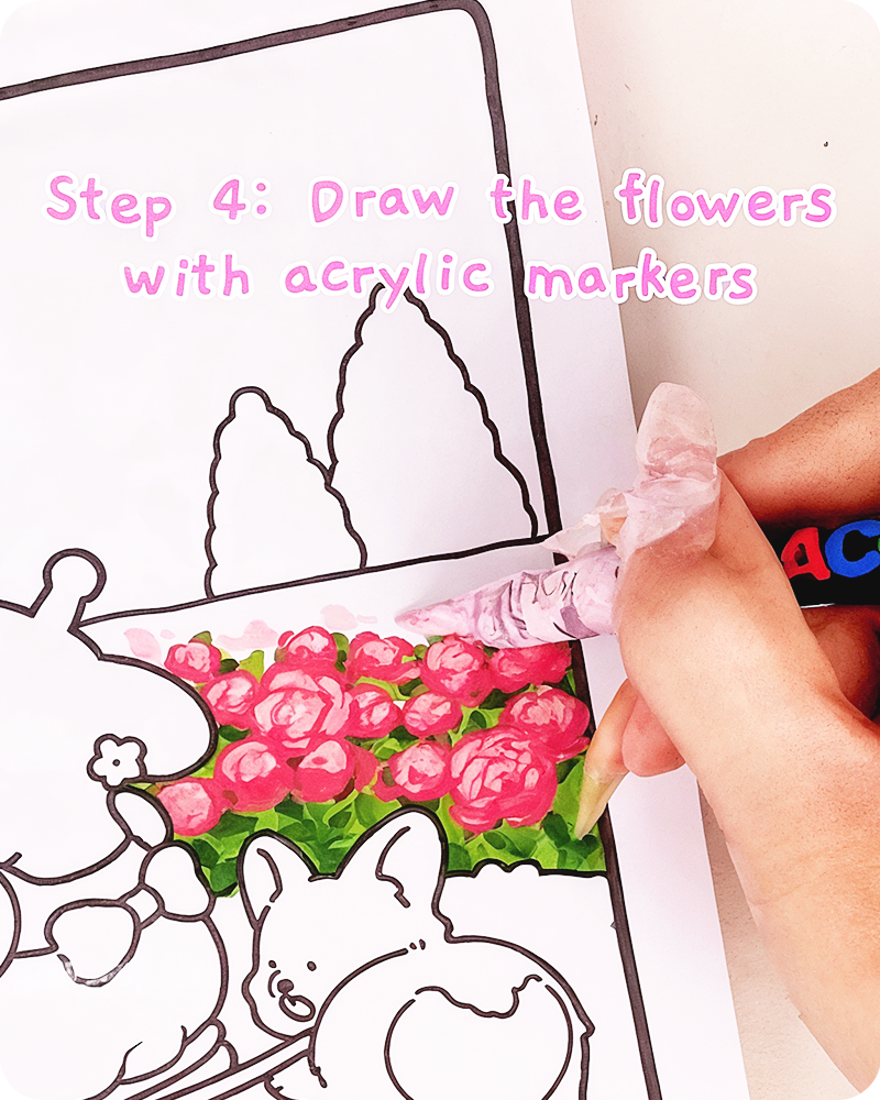adding light pink highlights inside the small rose flowers