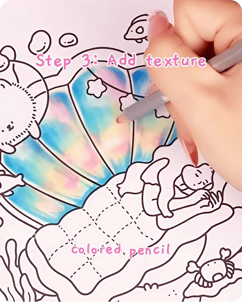 how to draw a seashell easy adding soft texture with colored pencil lines