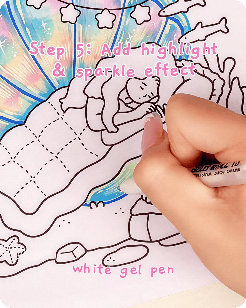 how to draw seashells for beginners adding white gel pen highlights and sparkles