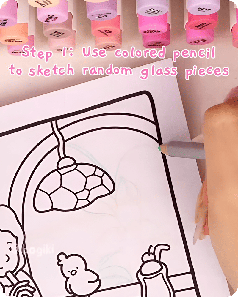 Step 1 how to draw a stained glass window easy sketching random glass pieces with colored pencil shapes